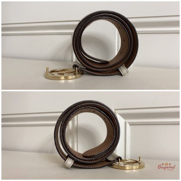 Authentic Gucci Cream Guccissima Leather Gold Interlocking G Buckle Belt 85/34 - Picture 9 of 13